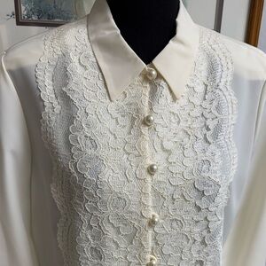 Joan Leslie Ivory Lace Front Blouse